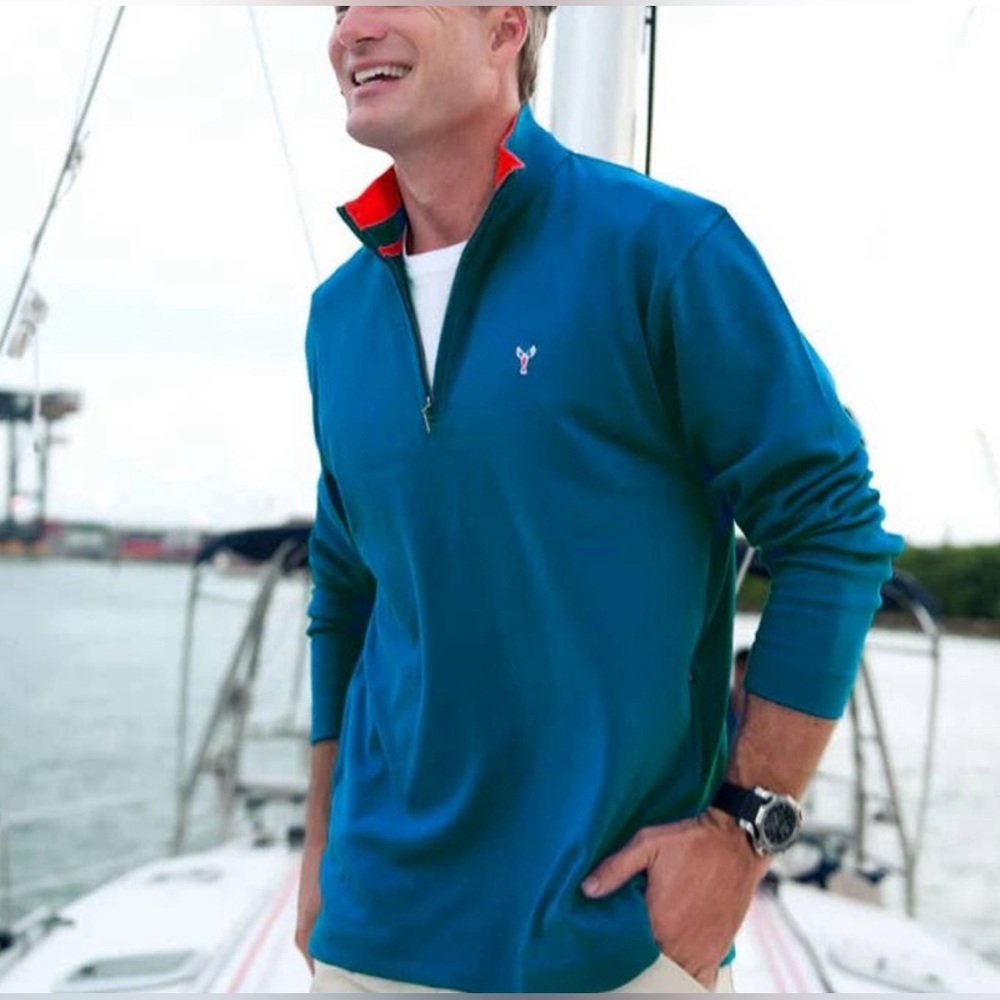 The Hamptons 1/4 Zip Pullover Sweatshirt Blue & Orange 100% Pima Cotton XL NEW